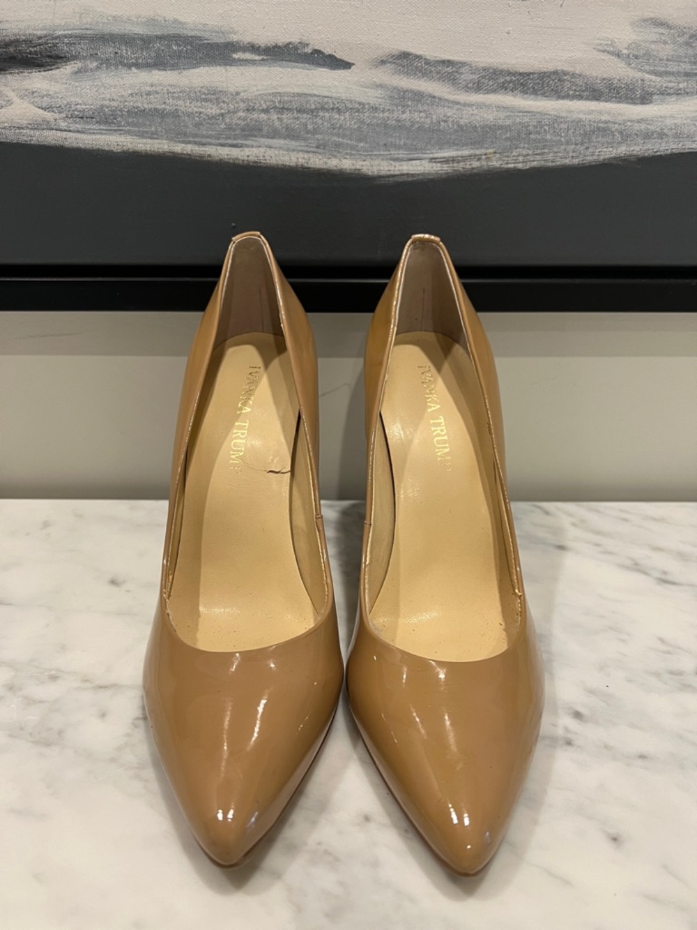 Ivanka Trump Tan Patent Leather Pointed-Toe Pumps